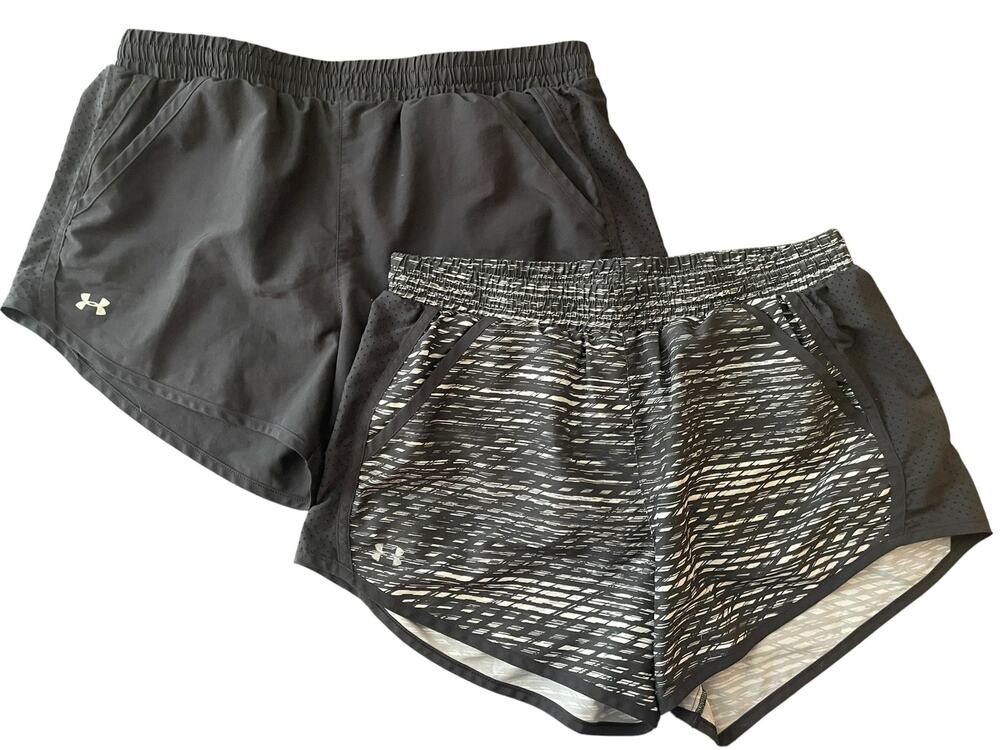 Under Armour Fly-By HeatGear Shorts Bundle 2 Pairs Black White Medium